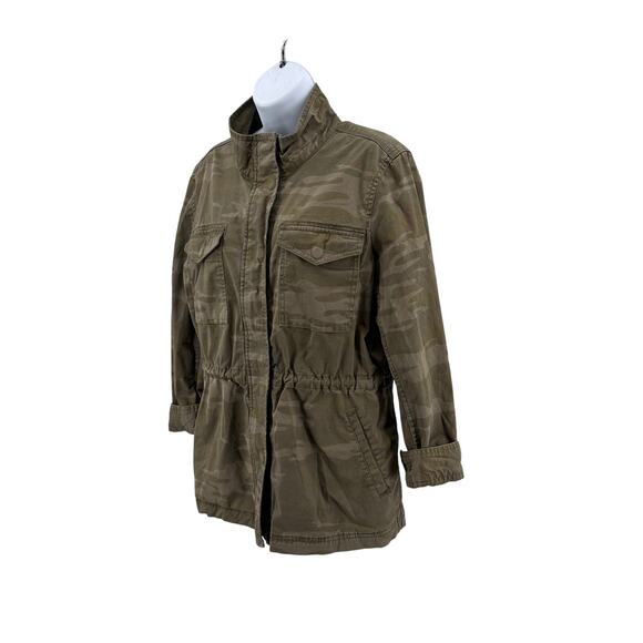 Style & Co Jacket Camo Print Coat Zip-Up Drawstring-Waist WMN L Green Button Zip - Picture 7 of 11